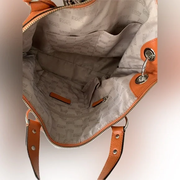 LOW START Michael Kors NWT $398.00 Retail Astor Large Chain Tangerine Satchel - Picture 7 of 9